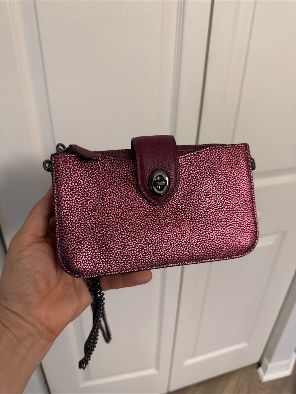 Coach Metallic Fuchsia Turnlock Wristlet Crossbody